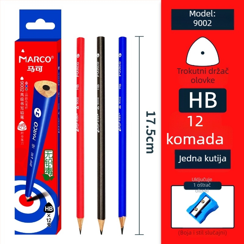 Marco drveni olovka 2BHB s gumicom, ambalaža 12 kom/kutija, 240 kutija po kartonu