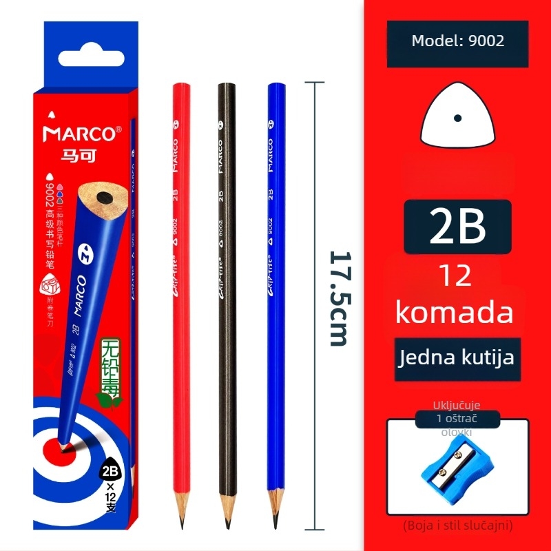 Marco drveni olovka 2BHB s gumicom, ambalaža 12 kom/kutija, 240 kutija po kartonu