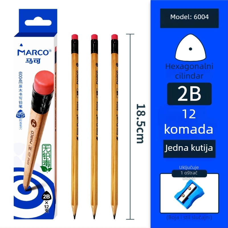 Marco drveni olovka 2BHB s gumicom, ambalaža 12 kom/kutija, 240 kutija po kartonu