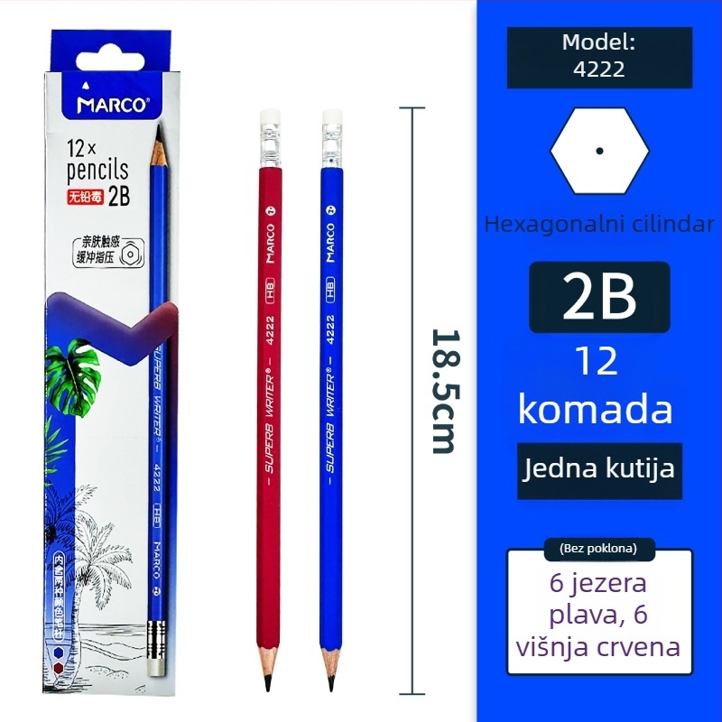 Marco drveni olovka 2BHB s gumicom, ambalaža 12 kom/kutija, 240 kutija po kartonu