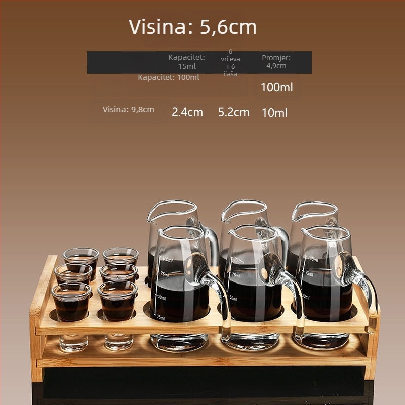 Set vinskog posuđa s dekanterom i malim čašicama, staklo, moderni minimalistički stil, bez logotipa, gravirana mjerna skala, lansiran zimi 2020, kvaliteta prvog reda