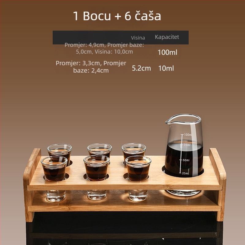 Set vinskog posuđa s dekanterom i malim čašicama, staklo, moderni minimalistički stil, bez logotipa, gravirana mjerna skala, lansiran zimi 2020, kvaliteta prvog reda