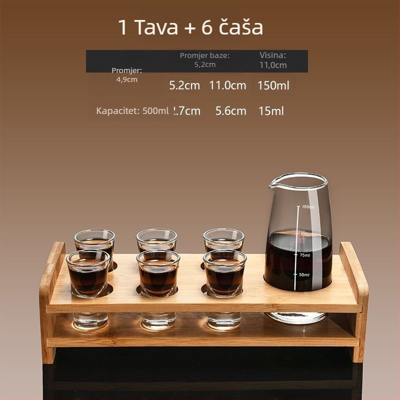 Set vinskog posuđa s dekanterom i malim čašicama, staklo, moderni minimalistički stil, bez logotipa, gravirana mjerna skala, lansiran zimi 2020, kvaliteta prvog reda