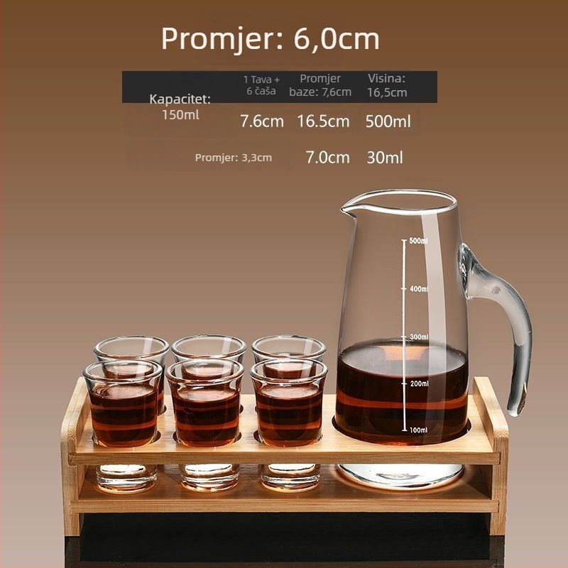 Set vinskog posuđa s dekanterom i malim čašicama, staklo, moderni minimalistički stil, bez logotipa, gravirana mjerna skala, lansiran zimi 2020, kvaliteta prvog reda