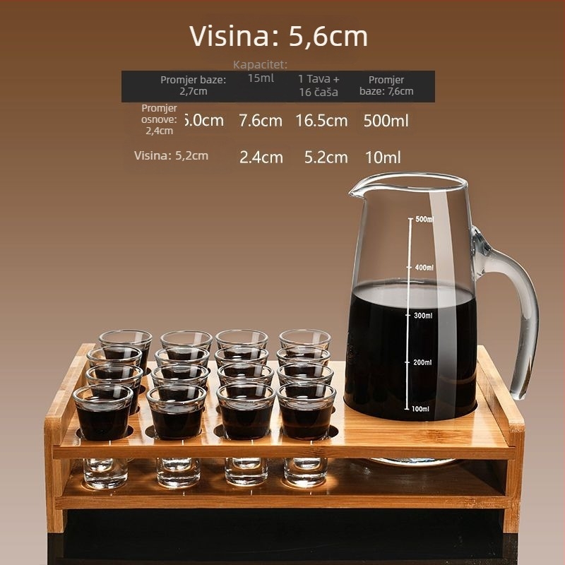 Set vinskog posuđa s dekanterom i malim čašicama, staklo, moderni minimalistički stil, bez logotipa, gravirana mjerna skala, lansiran zimi 2020, kvaliteta prvog reda