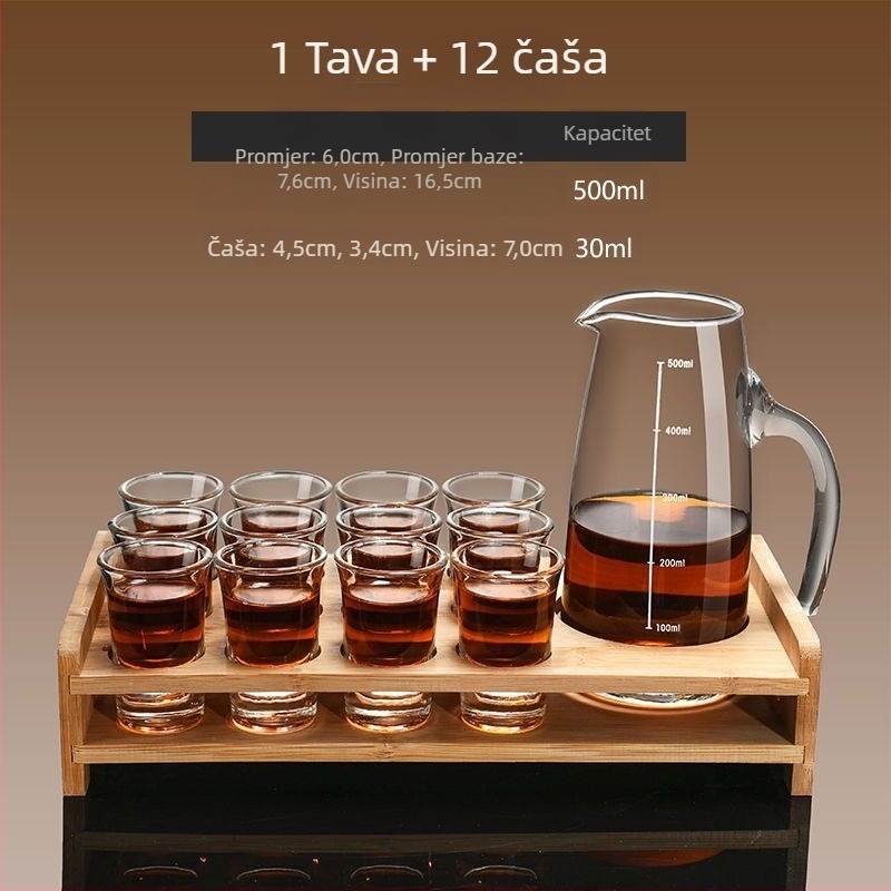 Set vinskog posuđa s dekanterom i malim čašicama, staklo, moderni minimalistički stil, bez logotipa, gravirana mjerna skala, lansiran zimi 2020, kvaliteta prvog reda