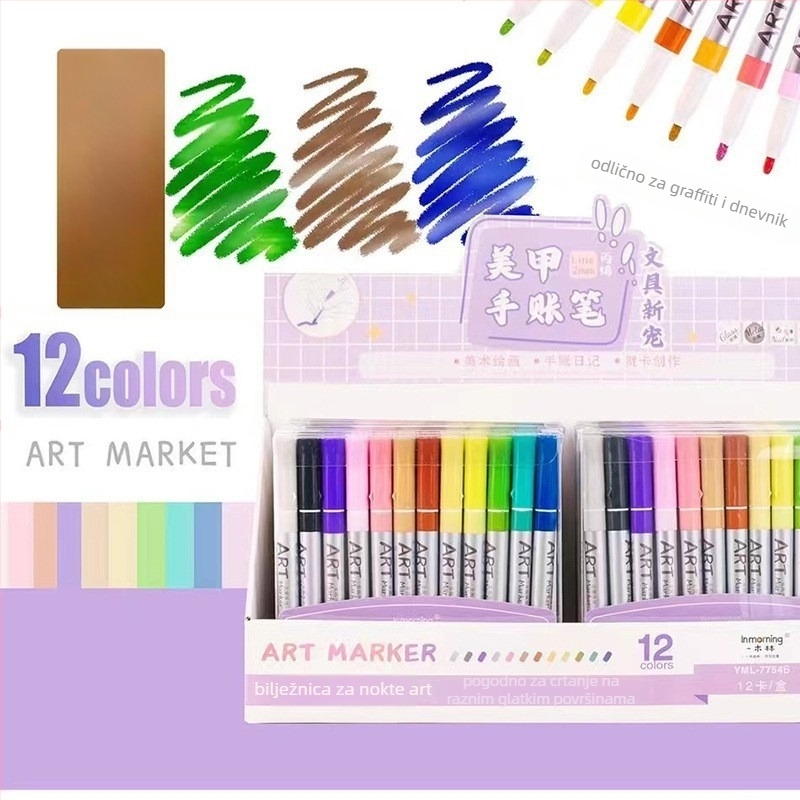 Set marker za označavanje s karikaturnim dizajnom, plastično kućište, jednosmjerni vrh, neizbrisivo, višebojni za planer