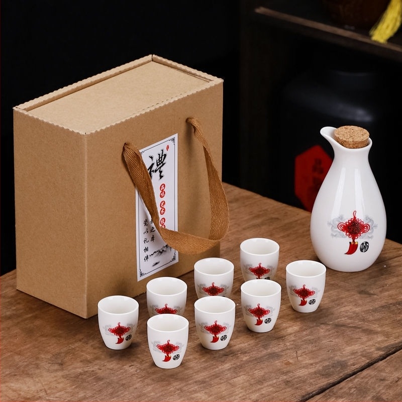 Keramički set za vino u kutiji za poklon, novi kineski stil, oprema za bar, 1 kutija, 1 set