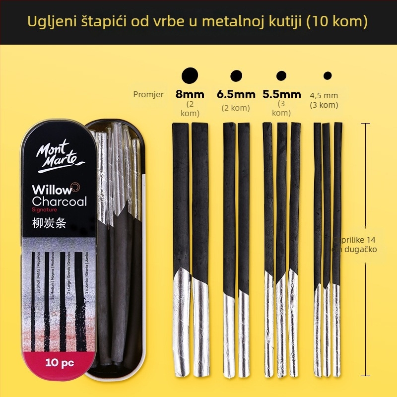 Montmartre Ugljeni Ugljen Šipke Za Skicu, Metalno Kućište, Kutija od Željeza, 3- ili 6-pak, Makno, Srednje, Tvrdo