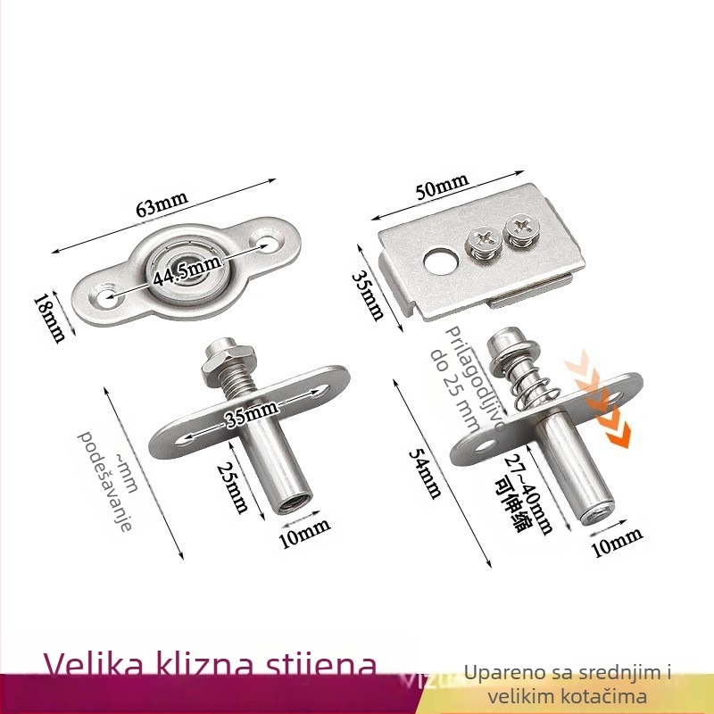 Univerzalna rola za viseća drvena klizna vrata – čvrst tračnički sustav za više-panelne pregrade, nehrđajući čelik, nosivost do 180 kg, marka Ecrew Yigu
