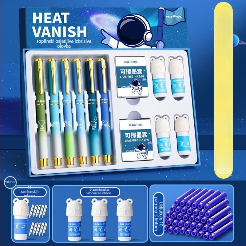 Set izbrisivih pera za osnovnoškolce – metalno kućište, vrh od iridija, za pisanje u trećem razredu