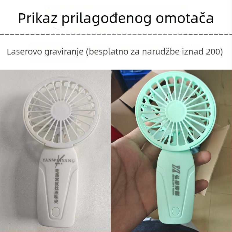 USB ručni ventilator s ugrađenom baterijom, četkasti motor, 6 lopatica, 3 brzine, prilagodba logotipa