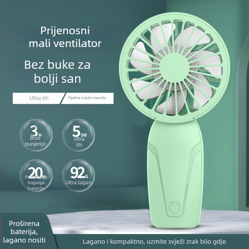 USB ručni ventilator s ugrađenom baterijom, četkasti motor, 6 lopatica, 3 brzine, prilagodba logotipa