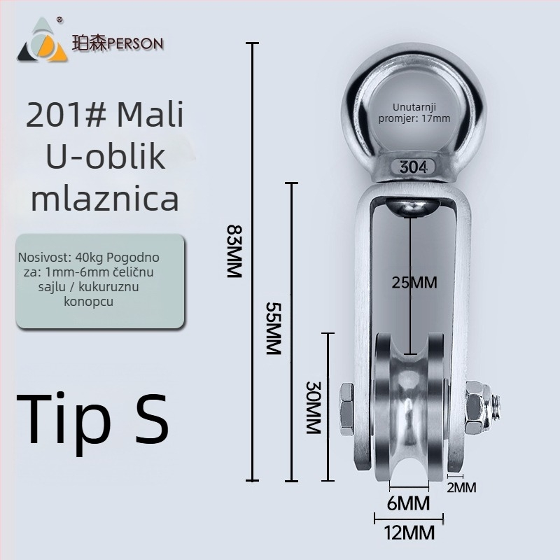 Viseća kladka od 304 nehrđajućeg čelika za žicu, jednostruka kladka za opterećenje