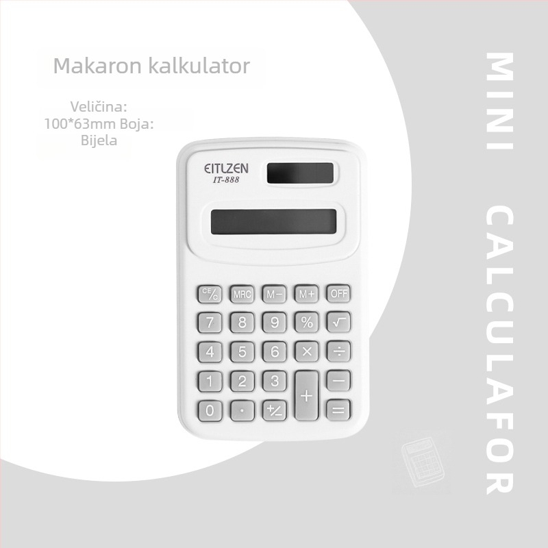 Kompaktni kalkulator s motivom mrkve, tih, namijenjen učenicima osnovne škole, 12-znamenkasti zaslon, napaja AA baterijom.