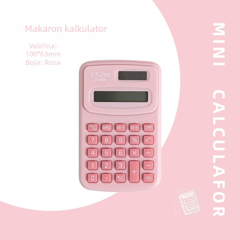 Kompaktni kalkulator s motivom mrkve, tih, namijenjen učenicima osnovne škole, 12-znamenkasti zaslon, napaja AA baterijom.