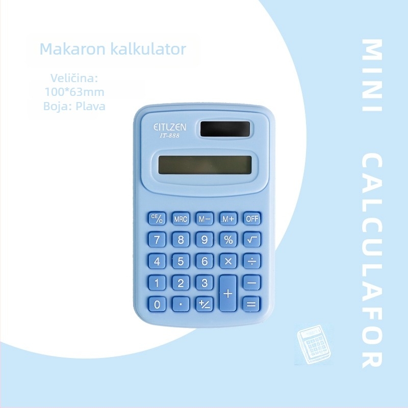 Kompaktni kalkulator s motivom mrkve, tih, namijenjen učenicima osnovne škole, 12-znamenkasti zaslon, napaja AA baterijom.