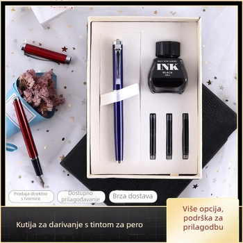 Metalna olovka s glavom zmaja — set za ured, s zamjenjivim kartridžom za mastilo i iridijevim vrhom, u kutiji za poklon