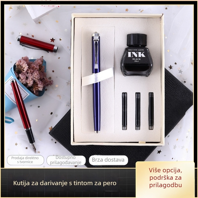 Metalna olovka s glavom zmaja — set za ured, s zamjenjivim kartridžom za mastilo i iridijevim vrhom, u kutiji za poklon