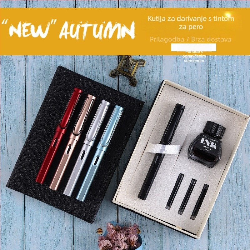 Metalna olovka s glavom zmaja — set za ured, s zamjenjivim kartridžom za mastilo i iridijevim vrhom, u kutiji za poklon