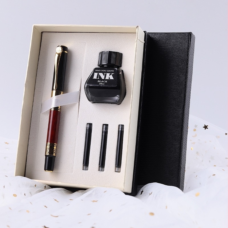 Metalna olovka s glavom zmaja — set za ured, s zamjenjivim kartridžom za mastilo i iridijevim vrhom, u kutiji za poklon