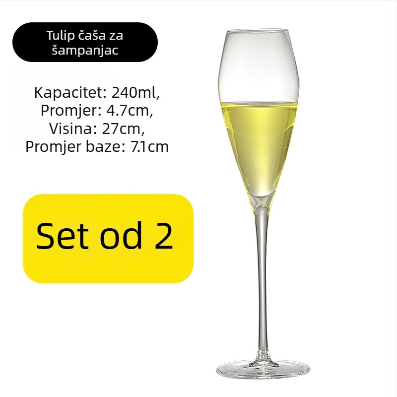 Set čaša za šampanjac od kristalnog stakla, jednostavan stil, kapacitet 1000 ml ili više, 1 komad