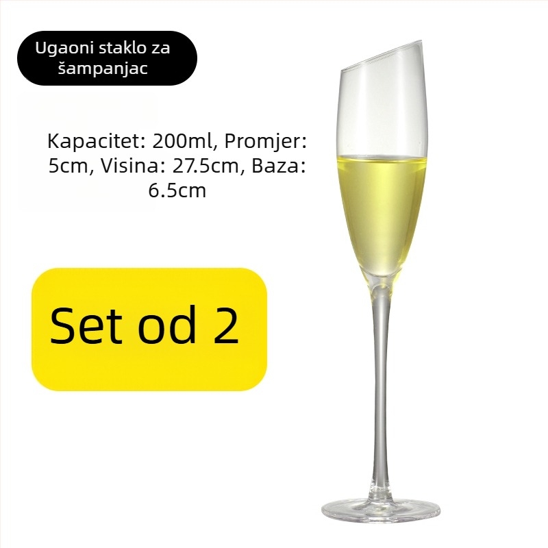 Set čaša za šampanjac od kristalnog stakla, jednostavan stil, kapacitet 1000 ml ili više, 1 komad