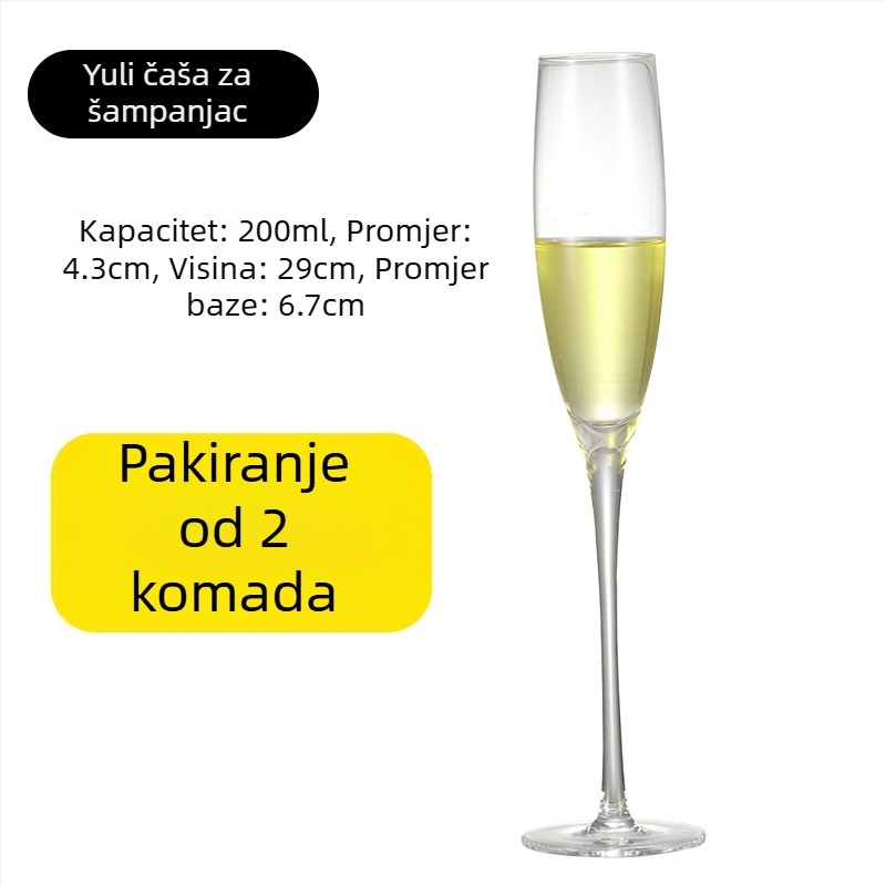 Set čaša za šampanjac od kristalnog stakla, jednostavan stil, kapacitet 1000 ml ili više, 1 komad
