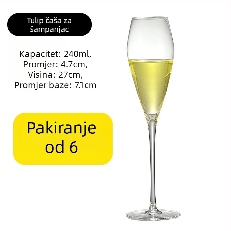 Set čaša za šampanjac od kristalnog stakla, jednostavan stil, kapacitet 1000 ml ili više, 1 komad