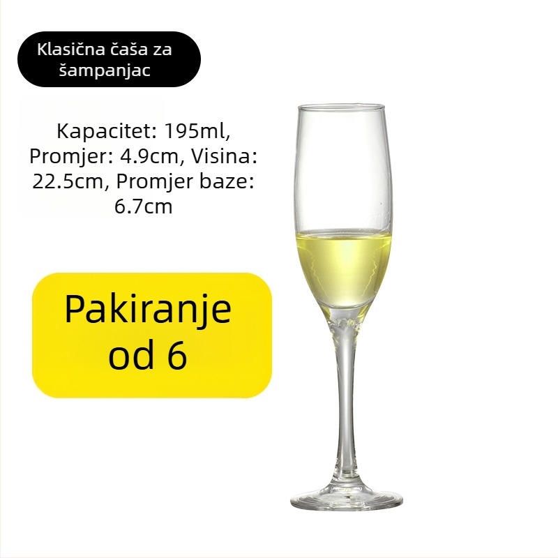 Set čaša za šampanjac od kristalnog stakla, jednostavan stil, kapacitet 1000 ml ili više, 1 komad
