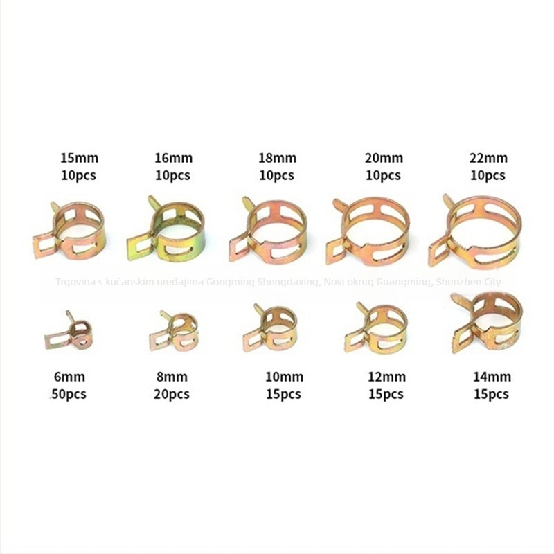 Klampa za metalne cijevi s elastičnim prstenima, japanskog stila, cinkovani završetak, kutija s 100/160 komada