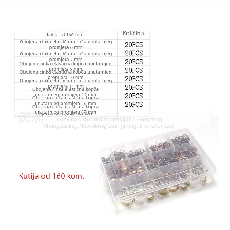 Klampa za metalne cijevi s elastičnim prstenima, japanskog stila, cinkovani završetak, kutija s 100/160 komada