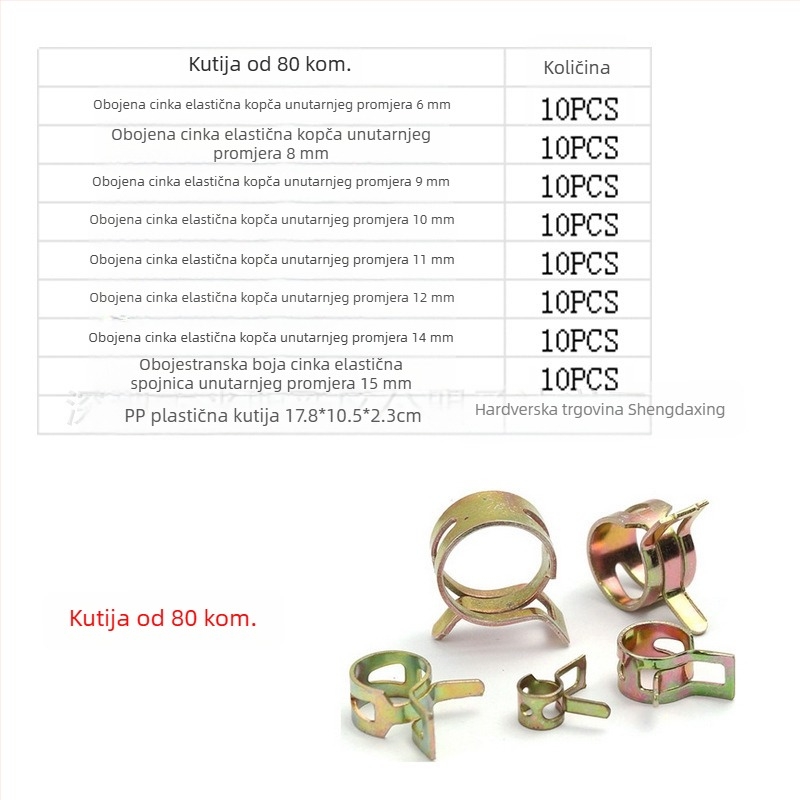 Klampa za metalne cijevi s elastičnim prstenima, japanskog stila, cinkovani završetak, kutija s 100/160 komada