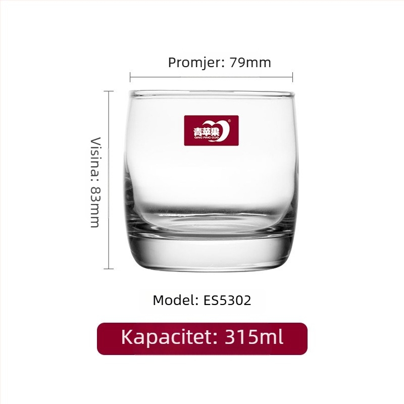 Staklena čaša za viski s tiskanim logom, moderan minimalistički stil, pakiranje u šarenoj kutiji