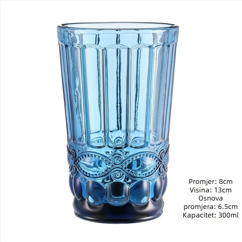 Staklena čaša za vodu i napitke, retro stil bez ručke i poklopca, sodalime staklo, volumen 201–300 ml