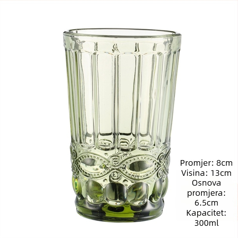 Staklena čaša za vodu i napitke, retro stil bez ručke i poklopca, sodalime staklo, volumen 201–300 ml