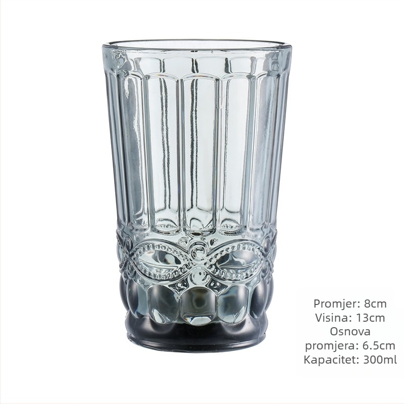 Staklena čaša za vodu i napitke, retro stil bez ručke i poklopca, sodalime staklo, volumen 201–300 ml