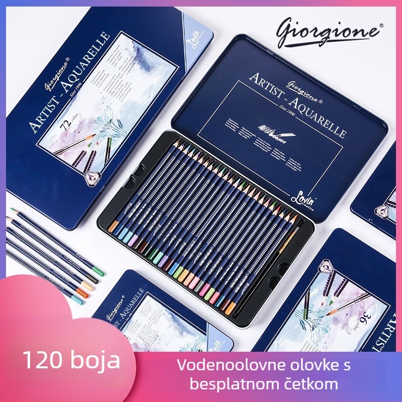 Vodootopne kolor olovke set sa šestouglatim grafitnim olovkama, drvenim kućištem i metalnom kutijom, 2B grafit, za crtanje i bojanje, poklon kutija