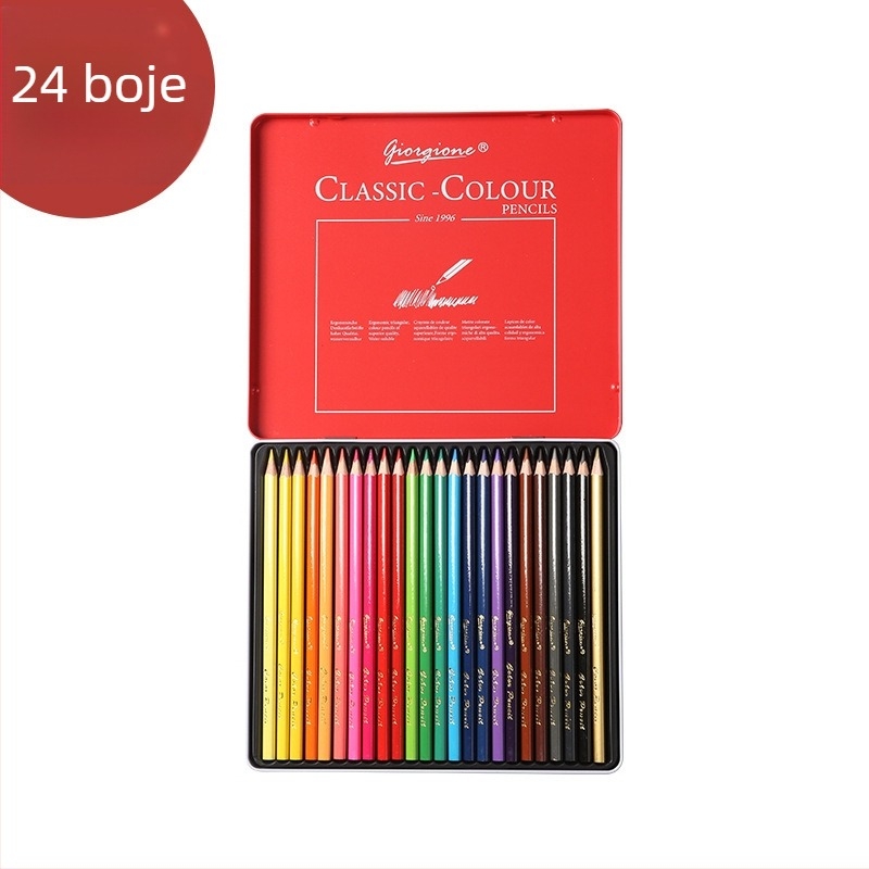 Vodootopne kolor olovke set sa šestouglatim grafitnim olovkama, drvenim kućištem i metalnom kutijom, 2B grafit, za crtanje i bojanje, poklon kutija