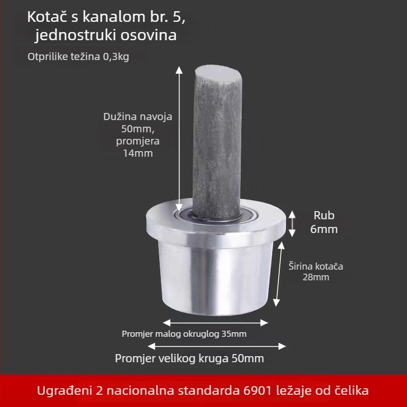 T-oblik čelična jednostrani vučna rolna za dizanje tereta uz kanalnu šinu, s konusnim utorom, kolotrak — Sincere Quality