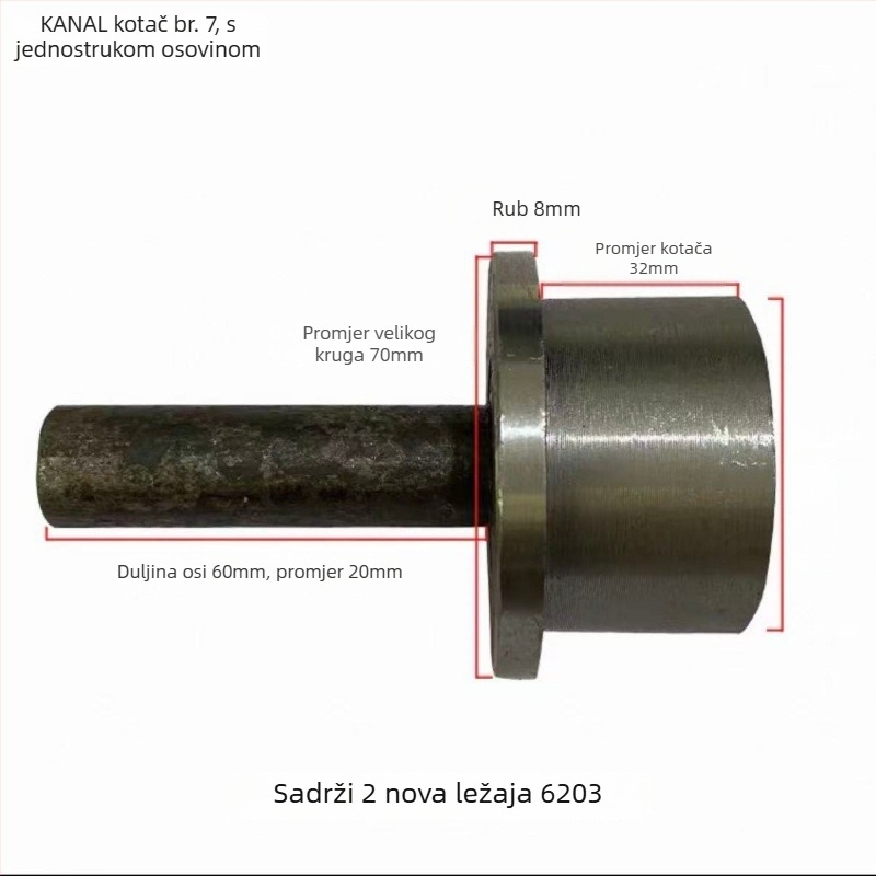 T-oblik čelična jednostrani vučna rolna za dizanje tereta uz kanalnu šinu, s konusnim utorom, kolotrak — Sincere Quality