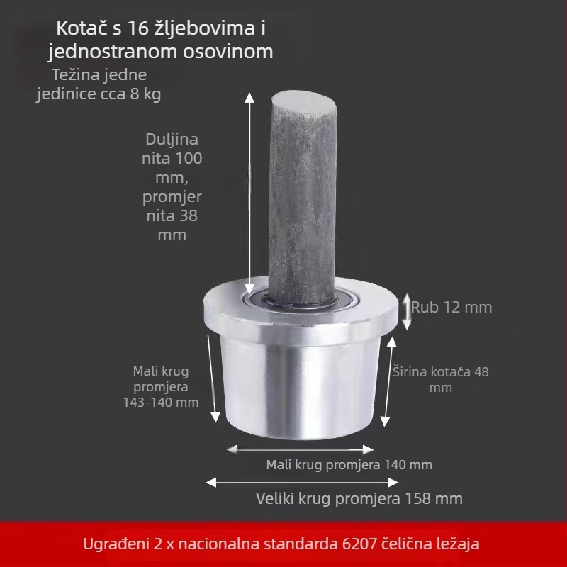 T-oblik čelična jednostrani vučna rolna za dizanje tereta uz kanalnu šinu, s konusnim utorom, kolotrak — Sincere Quality