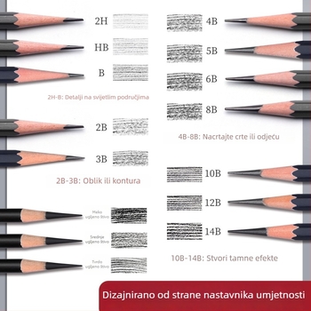 Deli set olovaka za skiciranje za početnike s plastičnim kućištem, mekane, srednje tvrde ugljene olovke za studente
