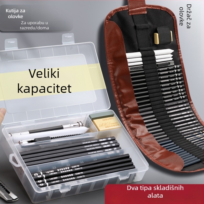 Deli set olovaka za skiciranje za početnike s plastičnim kućištem, mekane, srednje tvrde ugljene olovke za studente