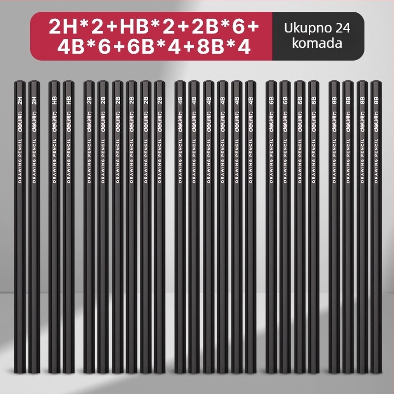 Deli set olovaka za skiciranje za početnike s plastičnim kućištem, mekane, srednje tvrde ugljene olovke za studente