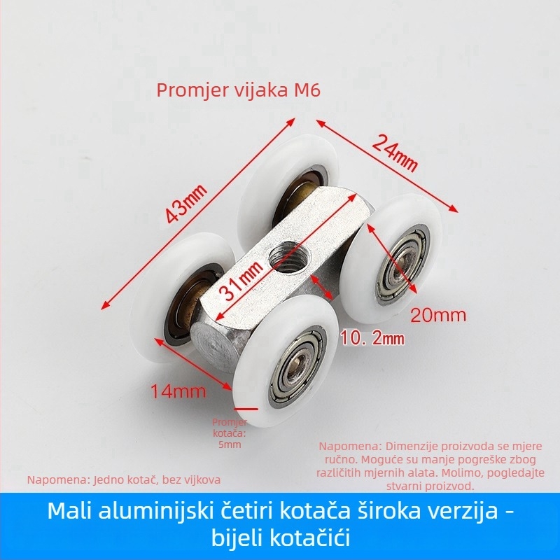 Kupaonica klizna vrata – klizna staklena vrata s proširenim čeličnim kotačićem, hardver za pregradnu djelatnost (Opseg primjene: Ostalo; Marka: Ostalo)