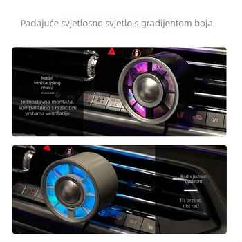 Automobilski USB ventilator s ambijentalnim osvjetljenjem, 3 brzine, bezčetkasti motor, buka ispod 36 dB