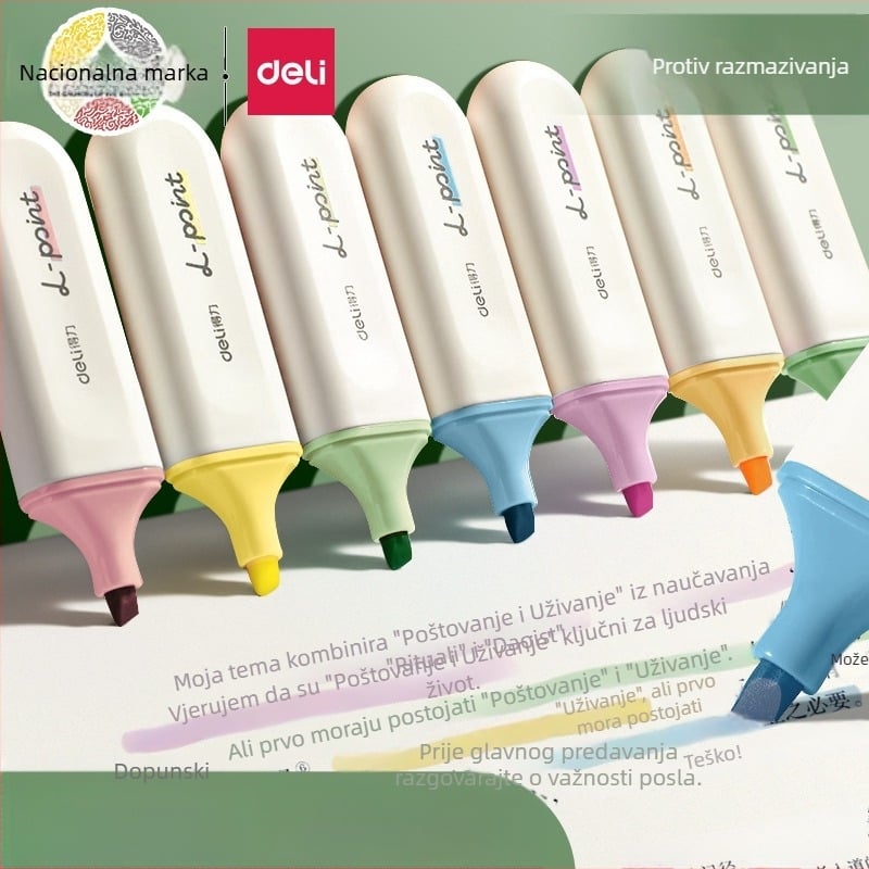 Deli highlight marker za učenike – 12 komada, kosi vrh, plastično kućište, model Dl-ygb-04620, neizbrisiv
