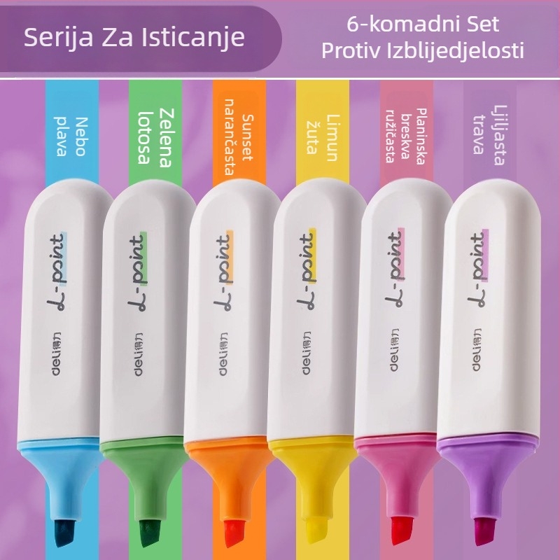Deli highlight marker za učenike – 12 komada, kosi vrh, plastično kućište, model Dl-ygb-04620, neizbrisiv