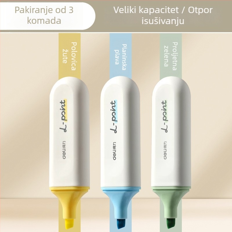 Deli highlight marker za učenike – 12 komada, kosi vrh, plastično kućište, model Dl-ygb-04620, neizbrisiv